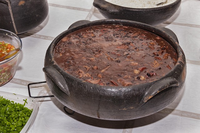 Imagem ilustrativa do podcast 'Sabores do Brasil' mostrando um prato de feijoada sendo preparado.